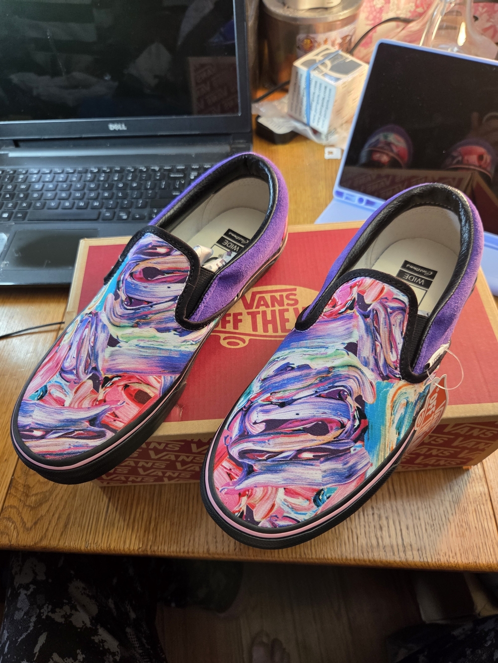 BRAND NEW. Vans Slip-On Sneakers — Purple, Pink, Blue, Teal, White Swirl Print